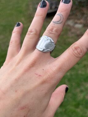Silver Floral Spoon Ring in Silver Tone
